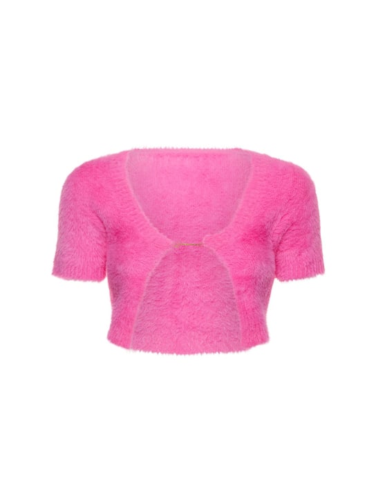 Jacquemus: La Maille Neve fluffy crop top - Pink - women_0 | Luisa Via Roma