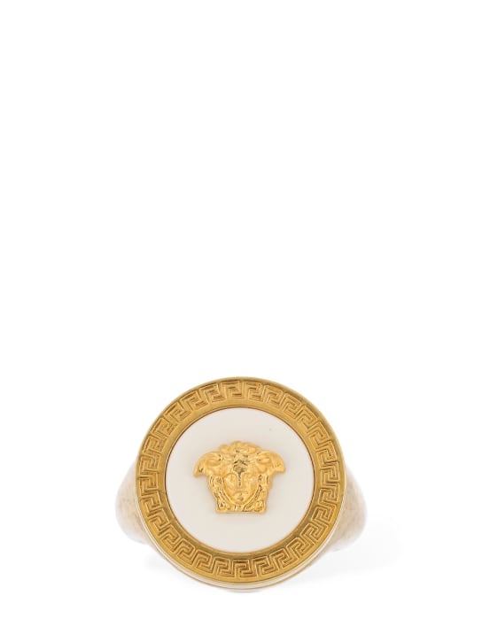 Versace: Greek motif & medusa ring - Gold/White - women_1 | Luisa Via Roma