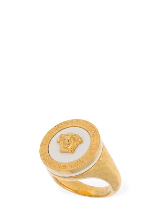 Versace: Greek motif & medusa ring - Gold/White - women_0 | Luisa Via Roma