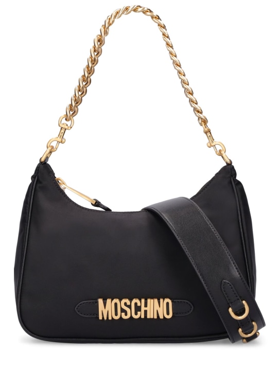 Moschino: Lettering nylon shoulder bag - Black - women_0 | Luisa Via Roma