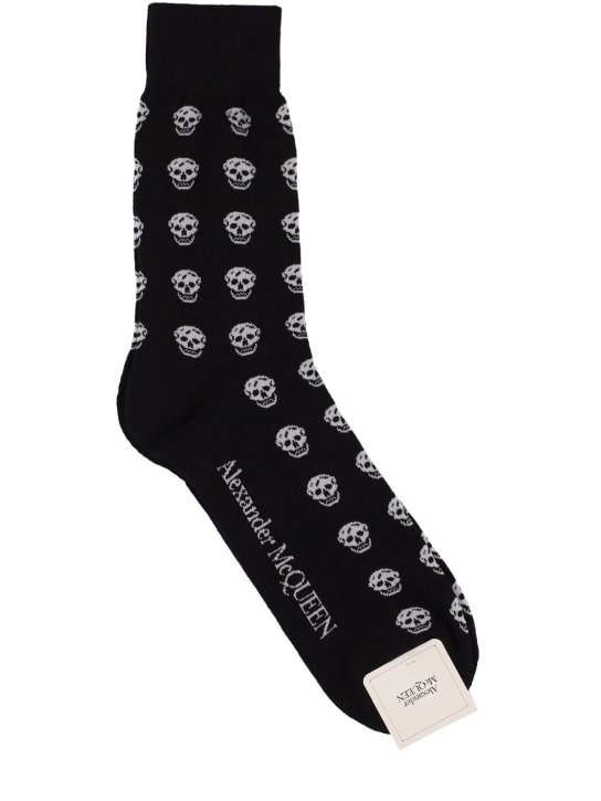 Alexander McQueen: Skulls cotton blend short socks - Black/Ivory - men_0 | Luisa Via Roma
