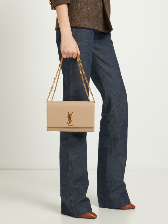 Saint Laurent: Medium Kate grain leather shoulder bag - Dark Beige - women_1 | Luisa Via Roma