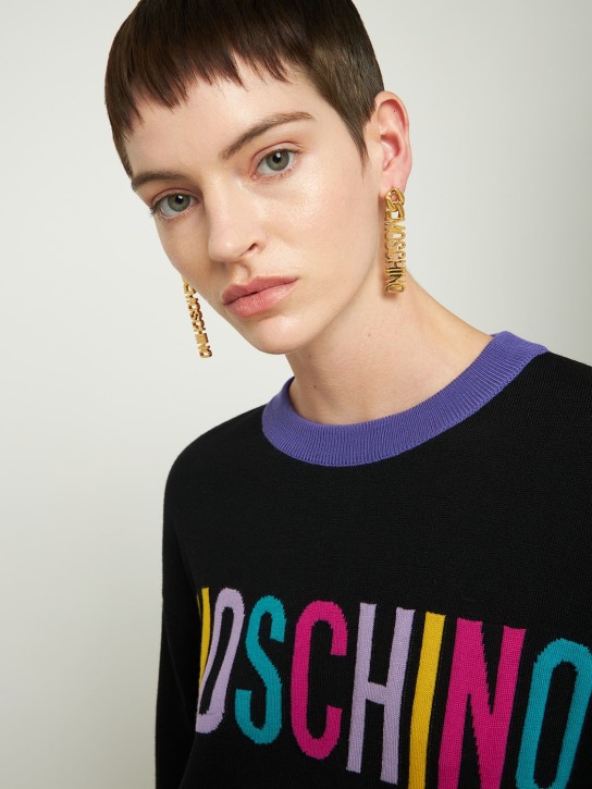 Moschino: Logo lettering pendant earrings - Gold - women_1 | Luisa Via Roma