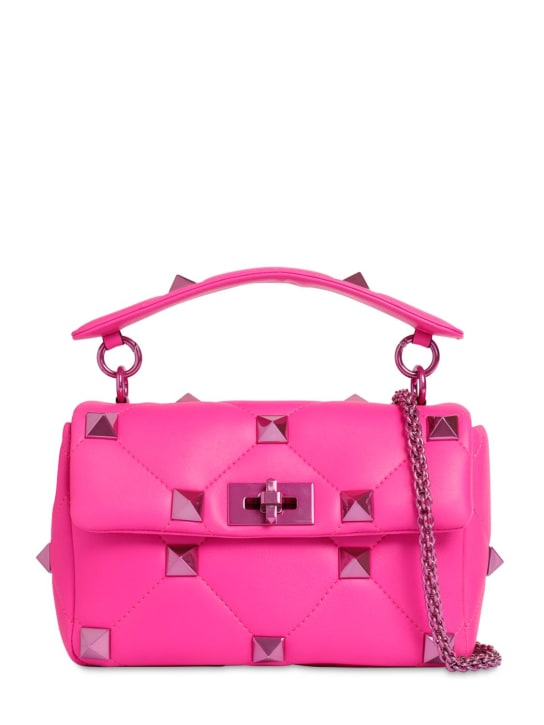 Valentino Garavani: Medium Roman Stud leather shoulder bag - Uwt Pink Pp - women_0 | Luisa Via Roma