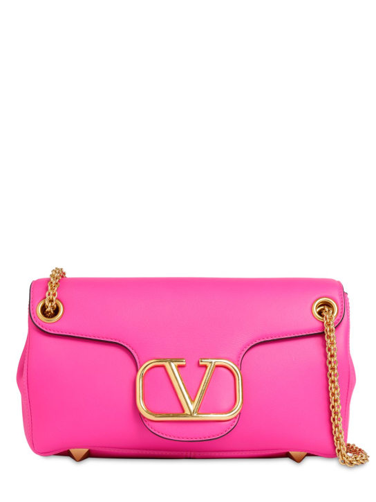 Valentino Garavani: Stud & logo leather shoulder bag - Uwt Pink Pp - women_0 | Luisa Via Roma