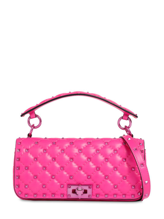 Valentino Garavani: Small Rockstud leather shoulder bag - Uwt Pink Pp - women_0 | Luisa Via Roma