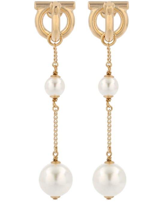 Ferragamo: Pendants d'oreilles en fausses perles Gancio - Or/Blanc - women_0 | Luisa Via Roma
