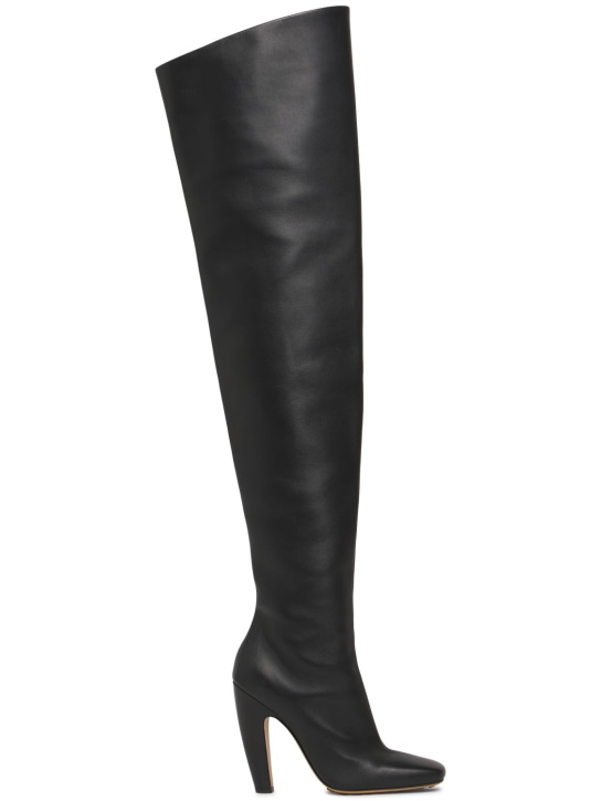 Bottega Veneta: 100mm Canalazzo thigh-high leather boots - Black - women_0 | Luisa Via Roma