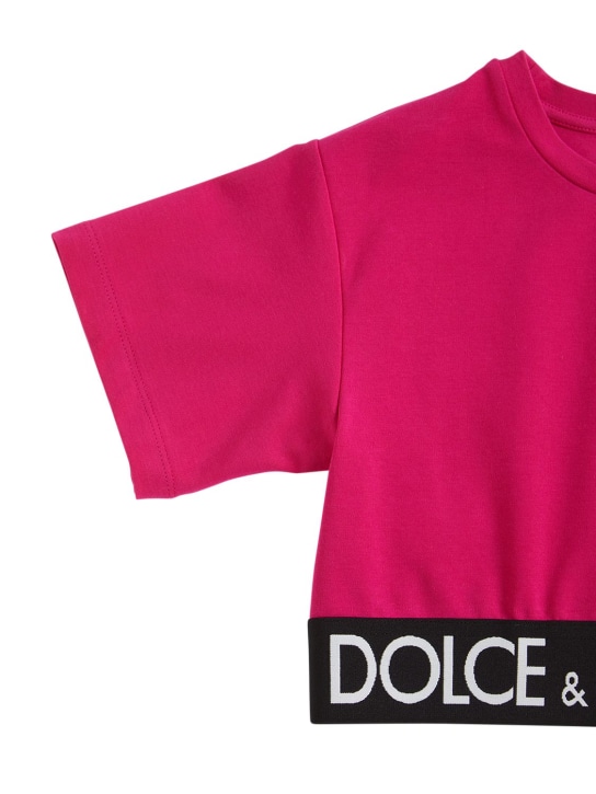 Dolce&Gabbana: Camiseta de algodón jersey con logo - Fucsia - kids-girls_1 | Luisa Via Roma