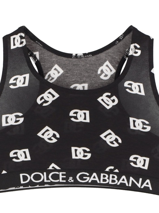 Dolce&Gabbana: Top e slip in misto cotone stampa monogram - Nero - kids-girls_1 | Luisa Via Roma