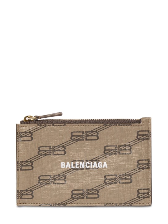 Balenciaga: Coated canvas card holder - Beige/Brown - women_0 | Luisa Via Roma