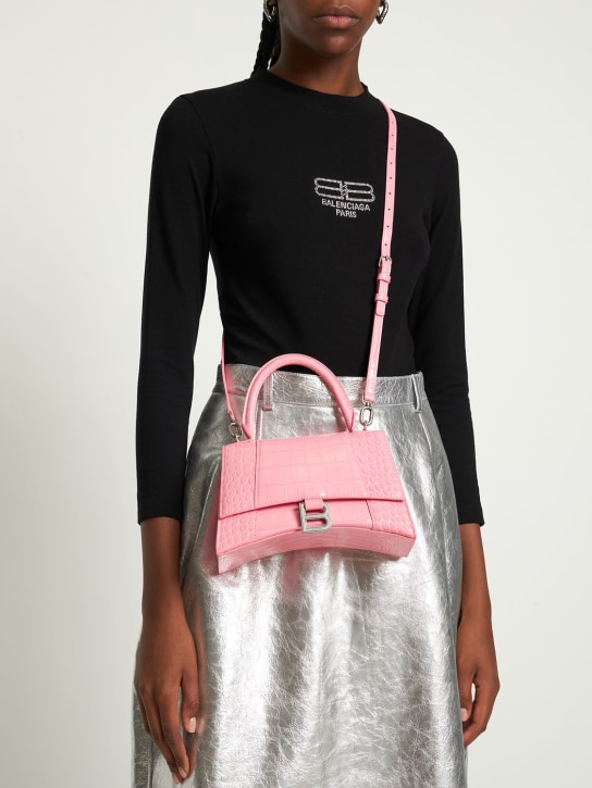Balenciaga: Small Hourglass embossed leather bag - Sweet Pink - women_1 | Luisa Via Roma