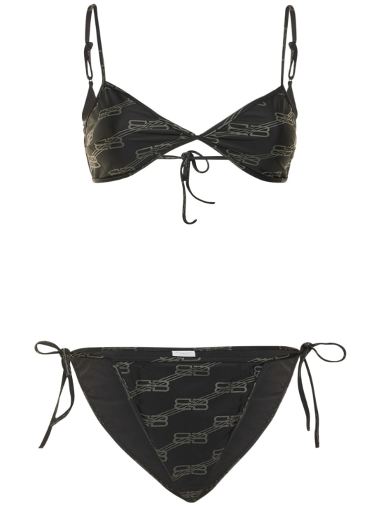 Balenciaga: Bikini en tissu technique stretch imprimé logo - Noir/Gris - women_0 | Luisa Via Roma