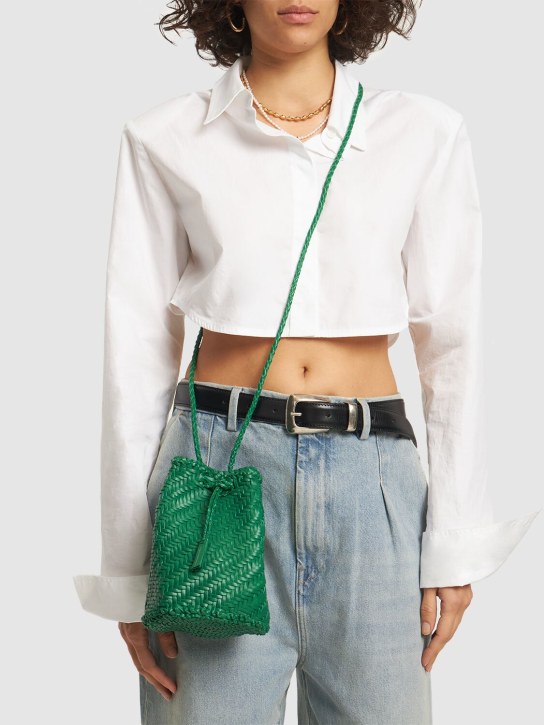 Dragon Diffusion: Pompom Doublej woven leather basket bag - Lumino Green - women_1 | Luisa Via Roma