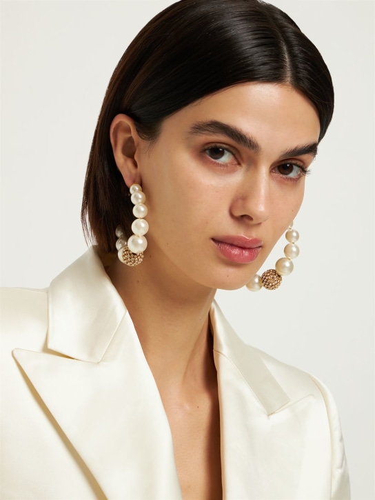 Rosantica: Bucaneve imitation pearl hoop earrings - White/Crystal - women_1 | Luisa Via Roma