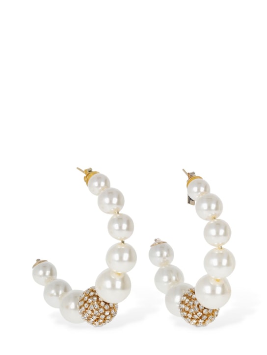 Rosantica: Bucaneve imitation pearl hoop earrings - White/Crystal - women_0 | Luisa Via Roma