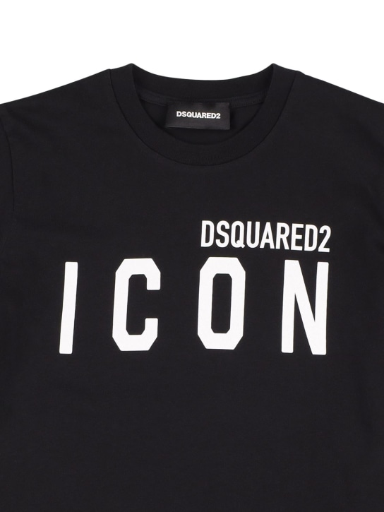 Dsquared2: T-shirt Icon in jersey di cotone con stampa - Nero - kids-girls_1 | Luisa Via Roma