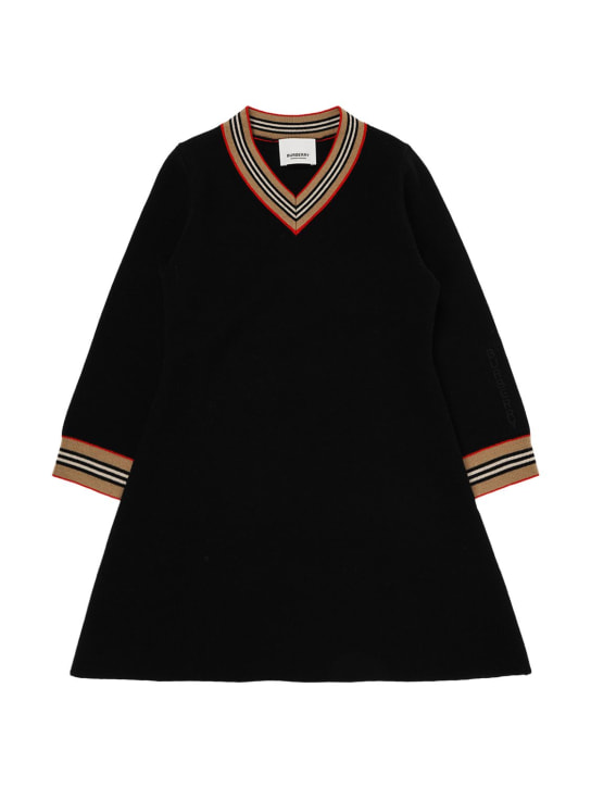 Burberry: Vestido de lana con intarsia - Negro - kids-girls_0 | Luisa Via Roma