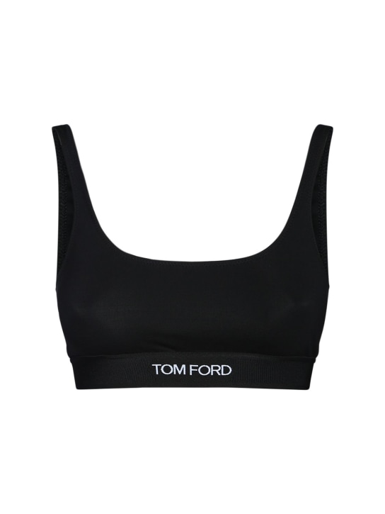 Tom Ford: Top sportivo in modal con logo - Nero - women_0 | Luisa Via Roma