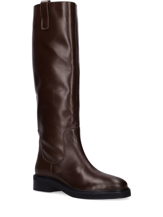Aeyde: 45mm Henry leather tall boots - Brown - women_1 | Luisa Via Roma