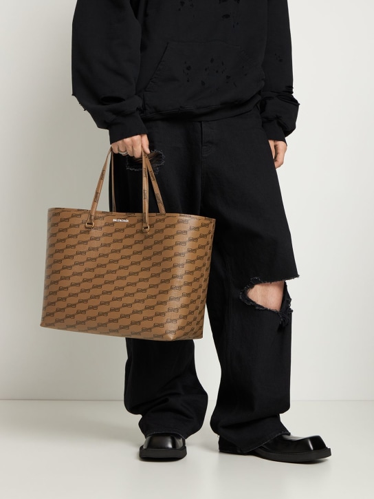 Balenciaga: Signature faux leather tote bag - Beige/Brown - men_1 | Luisa Via Roma