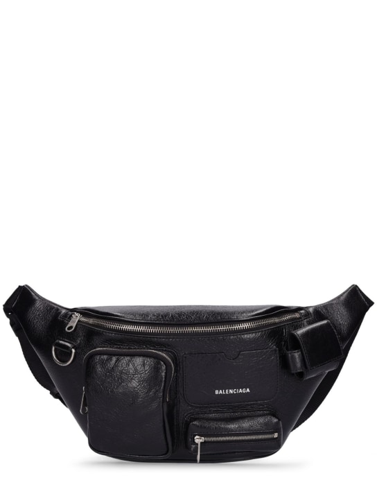 Balenciaga: Superbusy leather belt bag - Black - men_0 | Luisa Via Roma