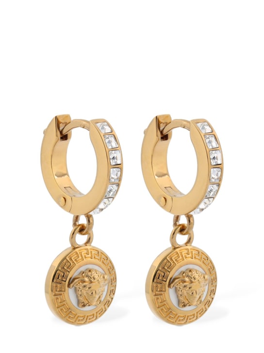 Versace: Medusa crystal charm hoop earrings - Gold/Crystal - women_1 | Luisa Via Roma