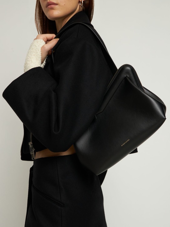 Mansur Gavriel: M Frame smooth leather shoulder bag - Black/Flamma - women_1 | Luisa Via Roma