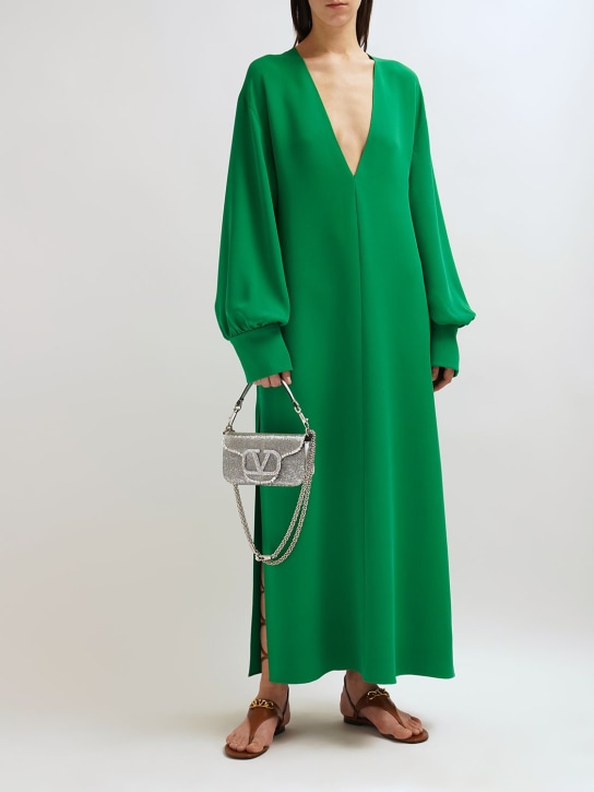 Valentino Garavani: SM Locò embellished silk & leather bag - Silver - women_1 | Luisa Via Roma