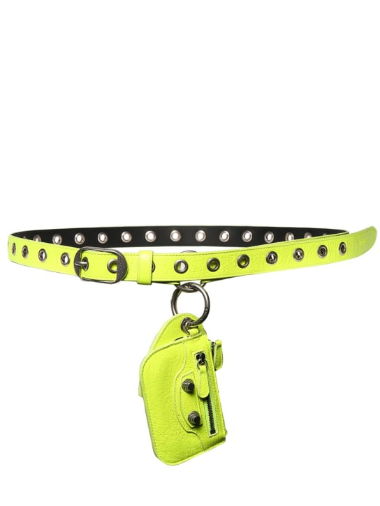 Balenciaga: 2cm Le Cagole leather belt - Neon Yellow - women_0 | Luisa Via Roma