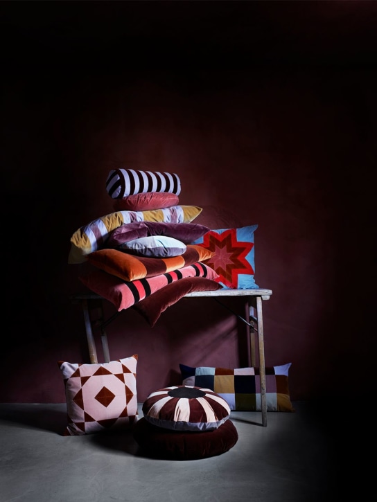 Christina Lundsteen: Striped velvet cushion - Pink - ecraft_1 | Luisa Via Roma