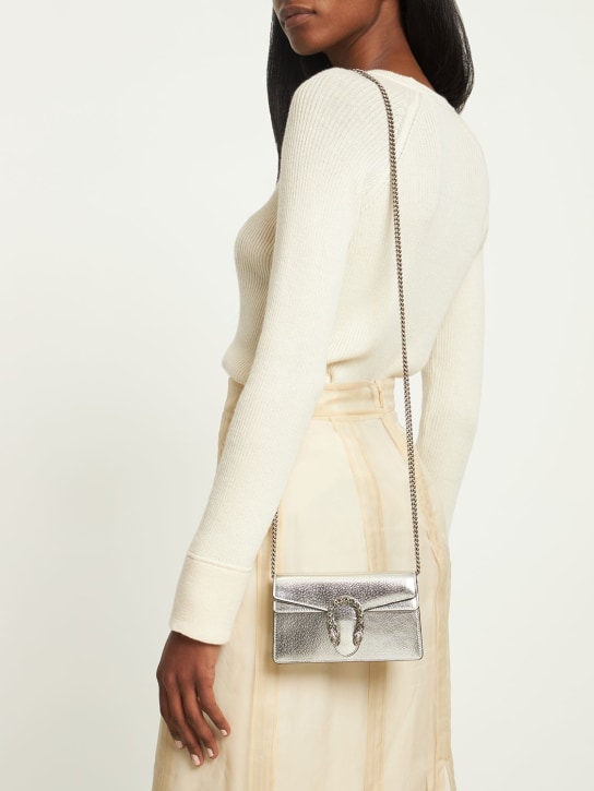 Gucci: Super mini Dionysus leather shoulder bag - Silver - women_1 | Luisa Via Roma