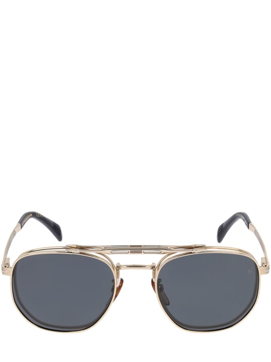 DB Eyewear by David Beckham: Lunettes de soleil carrées à clip en métal DB - Or/Gris - men_0 | Luisa Via Roma