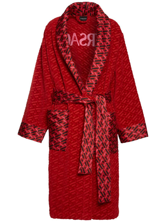 Versace: Greca Signature bathrobe - Parade Red - men_0 | Luisa Via Roma