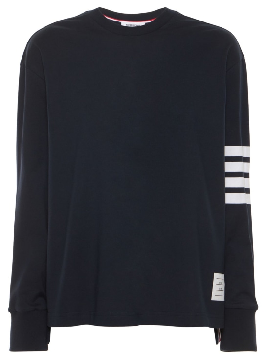 Thom Browne: Cotton jersey over sweatshirt w/ stripe - Navy - women_0 | Luisa Via Roma
