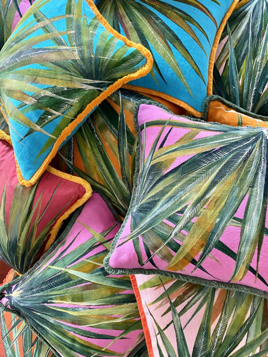Chiara Grifantini: Peony Palm cushion - Multicolor - ecraft_1 | Luisa Via Roma