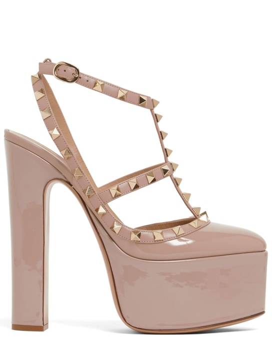 Valentino Garavani: 155mm Rockstud patent leather sandals - Poudre - women_0 | Luisa Via Roma