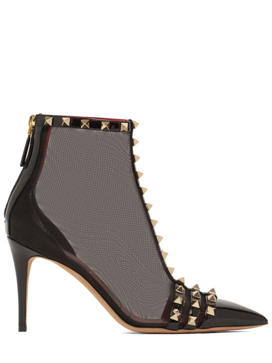 Valentino Garavani: 90mm Rockstud mesh ankle boots - Black - women_0 | Luisa Via Roma