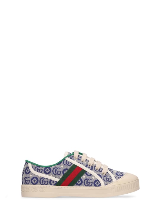 Gucci: Gucci Tennis 1977 label sneakers - Blue/White - kids-girls_0 | Luisa Via Roma