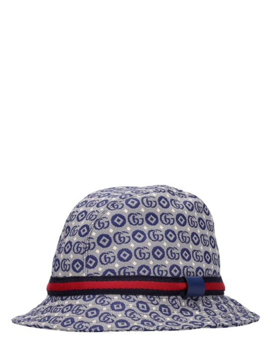 Gucci: Logo jacquard hat - Blue/White - kids-boys_1 | Luisa Via Roma