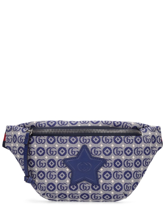 Gucci: Double G cotton jacquard belt bag - Blue/Multi - kids-boys_0 | Luisa Via Roma