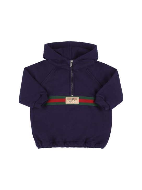 Gucci: Cotton hoodie w/ logo - Navy - kids-girls_0 | Luisa Via Roma