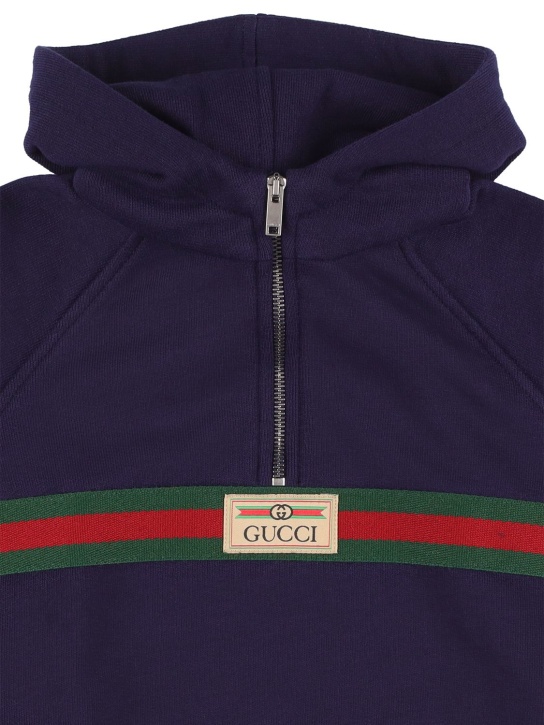 Gucci: Sudadera de algodón con capucha y logo - Azul Marino - kids-girls_1 | Luisa Via Roma