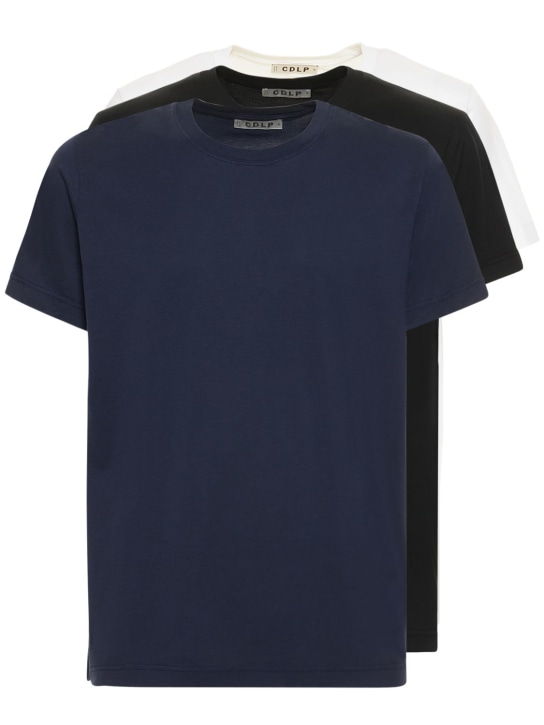 CDLP: Pack of 3 lyocell & cotton t-shirts - Black/Navy/Whit - men_0 | Luisa Via Roma