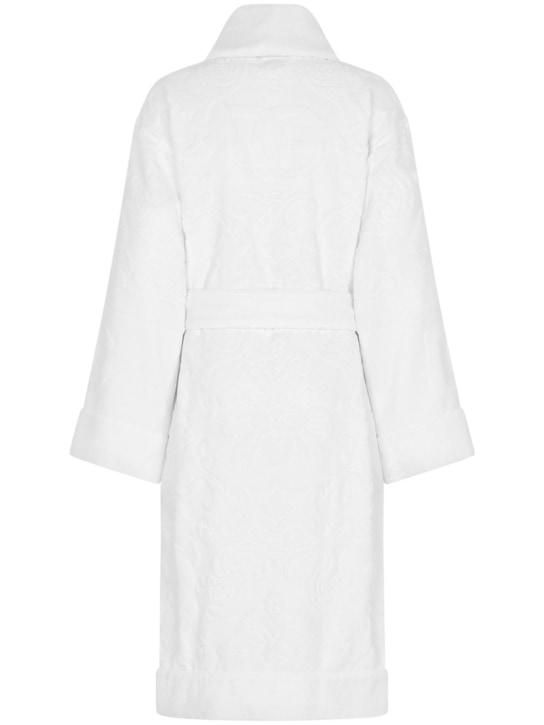 Dolce&Gabbana: 棉质毛巾布提花浴袍 - 白色 - ecraft_1 | Luisa Via Roma