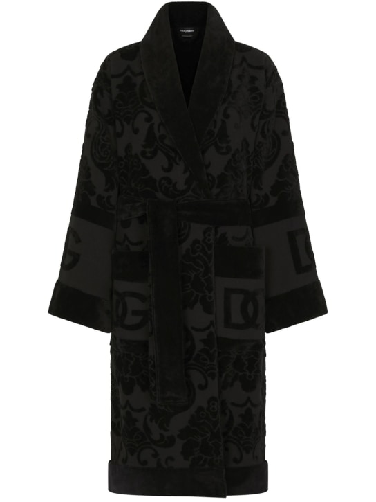 Dolce&Gabbana: Jacquard bathrobe - Black - men_0 | Luisa Via Roma