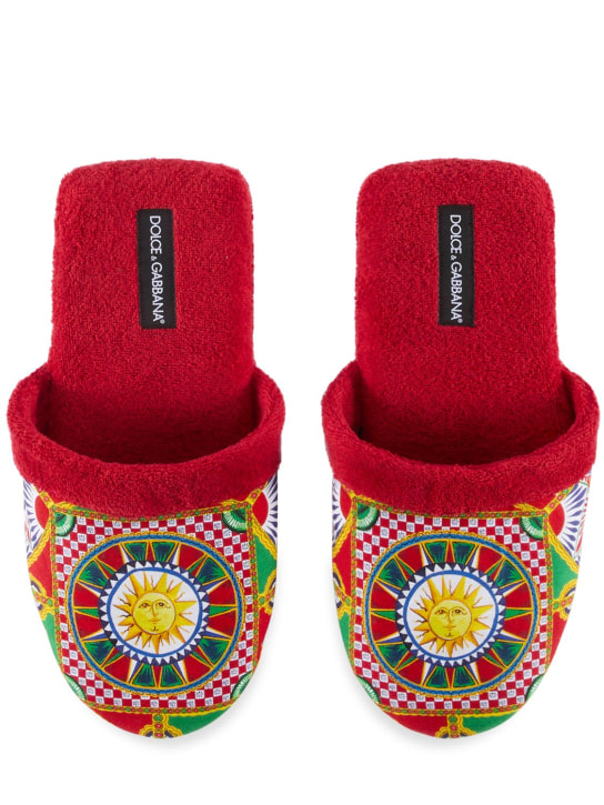 Dolce&Gabbana: Cotton terry slippers - Carretto - men_1 | Luisa Via Roma