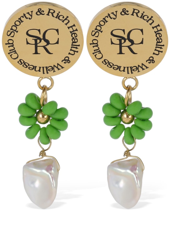 Sporty & Rich: SRHWC Flower & bead earrings - Gold/Green - women_0 | Luisa Via Roma