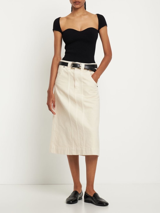 Khaite: Caroline cotton denim midi skirt - White - women_1 | Luisa Via Roma
