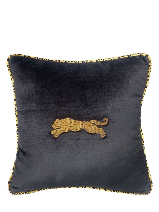 Les Ottomans: Embroidered velvet cushion - Black - ecraft_0 | Luisa Via Roma